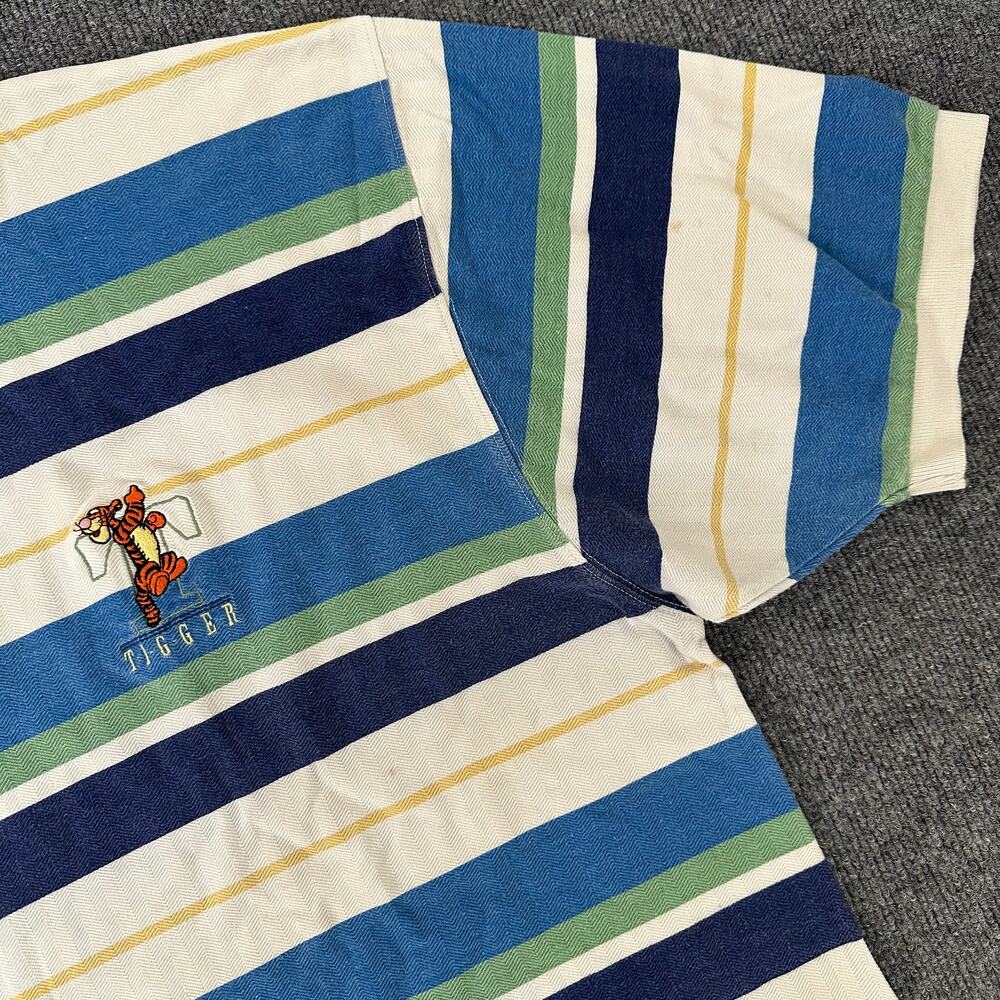 Vintage Men’s 90’s Y2K Disney Store Striped Polo Shirt Tiger Winnie The Pooh 2XL - Picture 4 of 8